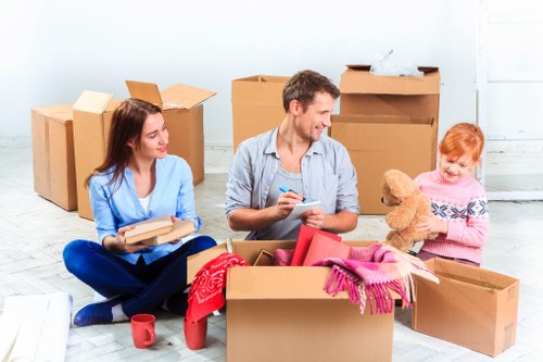 Packed boxes and furniture ready for urgent removals in Lambeth