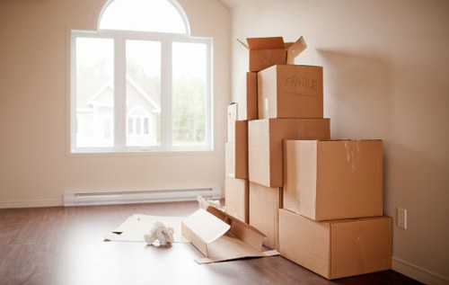Packed boxes and furniture ready for a local house move in Lambeth